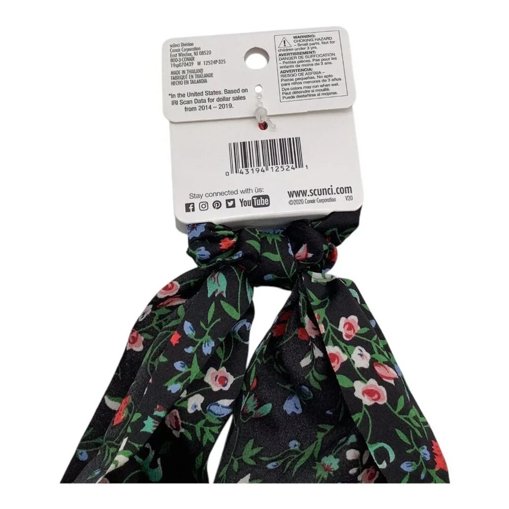 Scunci U Got This Women's Black Floral Satin Hair Scrunchie Scarf 12524